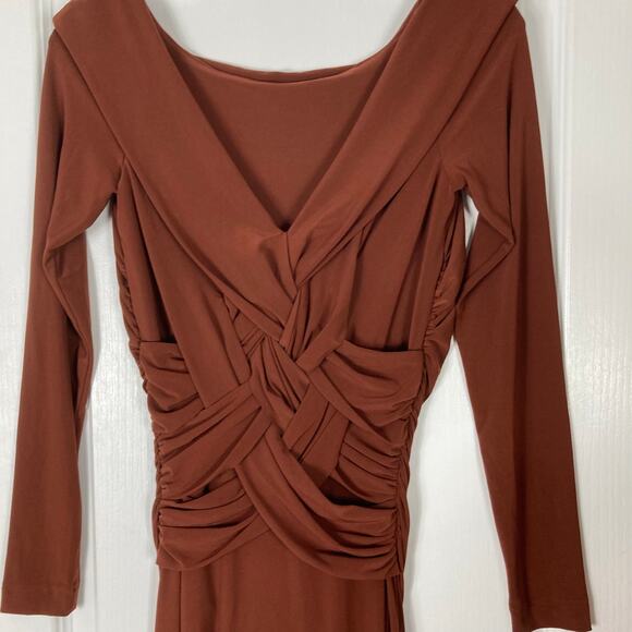 NWOT BEN DE LISI Dress US 6 Black Maxi Boat-Neck Cross Ruch Slit Side Stretch - Picture 6 of 14